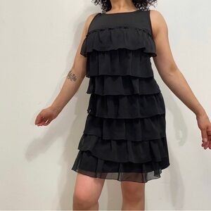 A. Byer Women’s M Y2K Black Ruffle Sleeveless Stretch Dress Midi Bodycon